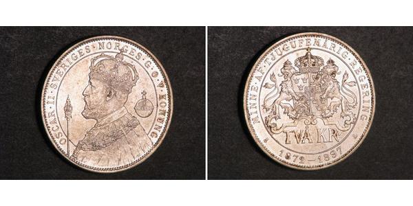 2 Krone Sweden Silver Oscar II of Sweden (1829-1907)