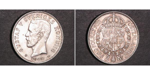 2 Krone Sweden Silver Gustaf V of Sweden (1858 - 1950)