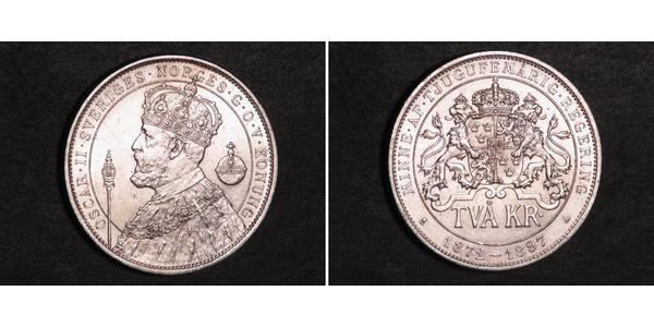 2 Krone Sweden Silver Oscar II of Sweden (1829-1907)