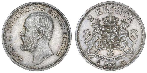 2 Krone Sweden Silver Oscar II of Sweden (1829-1907)