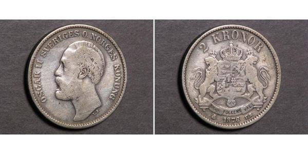 2 Krone Sweden Silver Oscar II of Sweden (1829-1907)