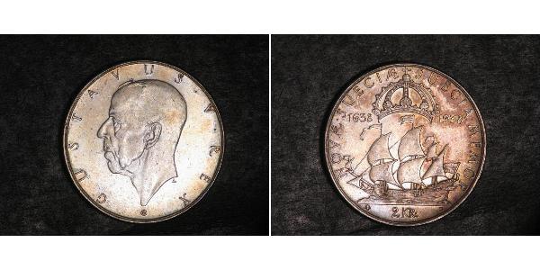 2 Krone Sweden Silver Gustaf V of Sweden (1858 - 1950)