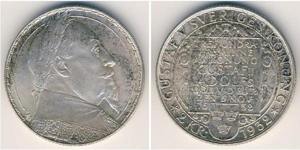 2 Krone Sweden Silver Gustavus Adolphus of Sweden (1594 – 1632)