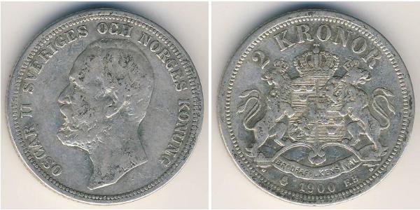 2 Krone Sweden Silver Oscar II of Sweden (1829-1907)