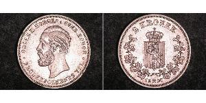 2 Krone United Kingdoms of Sweden and Norway (1814-1905) Silver Oscar II of Sweden (1829-1907)