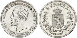 2 Krone United Kingdoms of Sweden and Norway (1814-1905) Silver Oscar II of Sweden (1829-1907)