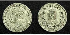 2 Krone United Kingdoms of Sweden and Norway (1814-1905) Silver Oscar II of Sweden (1829-1907)