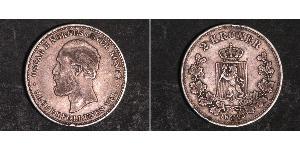 2 Krone United Kingdoms of Sweden and Norway (1814-1905) Silver Oscar II of Sweden (1829-1907)