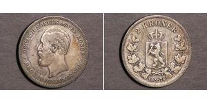 2 Krone United Kingdoms of Sweden and Norway (1814-1905) Silver Oscar II of Sweden (1829-1907)