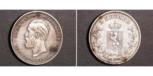 2 Krone United Kingdoms of Sweden and Norway (1814-1905) Silver Oscar II of Sweden (1829-1907)