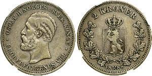 2 Krone United Kingdoms of Sweden and Norway (1814-1905) Silver Oscar II of Sweden (1829-1907)