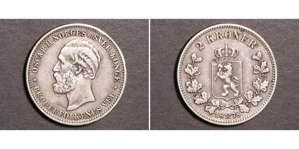 2 Krone United Kingdoms of Sweden and Norway (1814-1905) Silver Oscar II of Sweden (1829-1907)