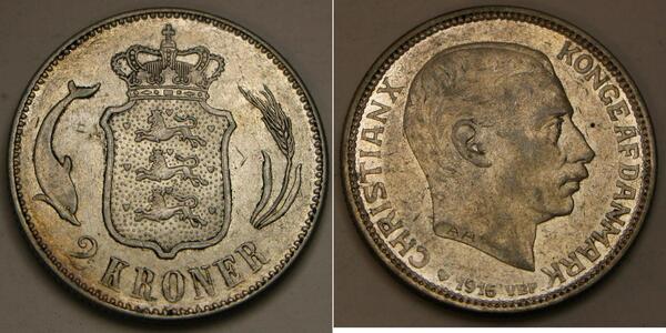 2 Krone 丹麦 銀 克里斯蒂安十世 (1870 - 1947)