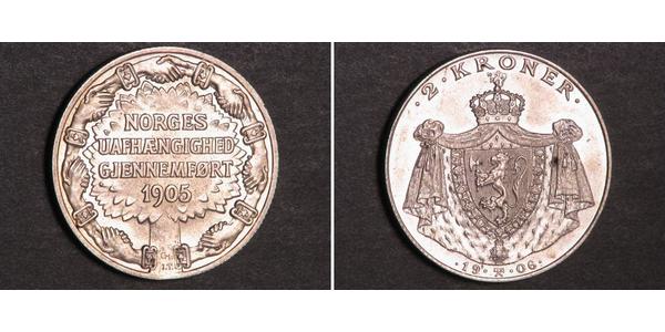 2 Krone 挪威 銀 哈康七世  (1872 - 1957)