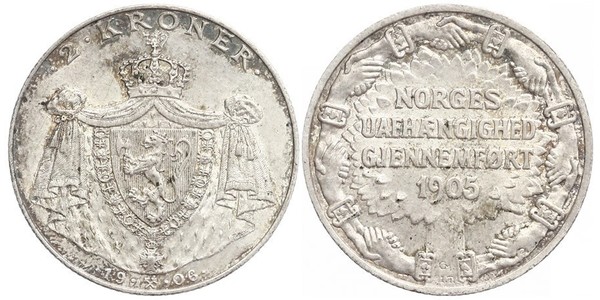 2 Krone 挪威 銀 哈康七世  (1872 - 1957)