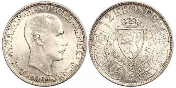 2 Krone 挪威 銀 哈康七世  (1872 - 1957)