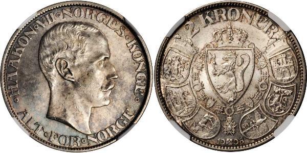 2 Krone 挪威 銀 哈康七世  (1872 - 1957)
