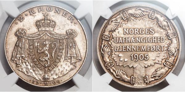 2 Krone 挪威 銀 哈康七世  (1872 - 1957)