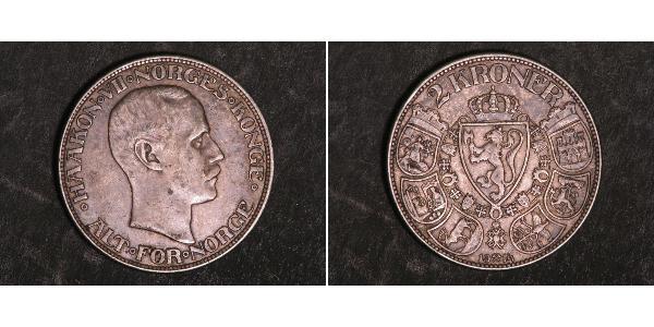 2 Krone 挪威 銀 哈康七世  (1872 - 1957)