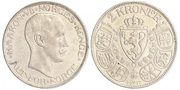 2 Krone 挪威 銀 哈康七世  (1872 - 1957)