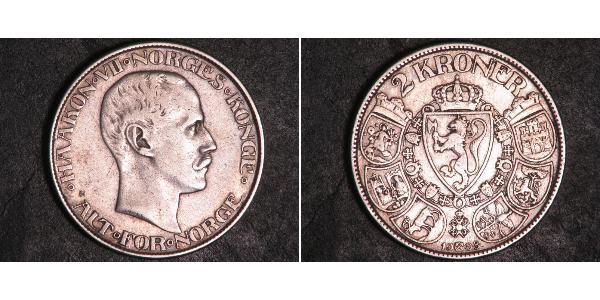 2 Krone 挪威 銀 哈康七世  (1872 - 1957)