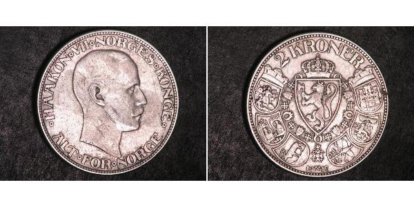 2 Krone 挪威 銀 哈康七世  (1872 - 1957)