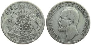 2 Krone 瑞典 銀 奧斯卡二世 (1829-1907)