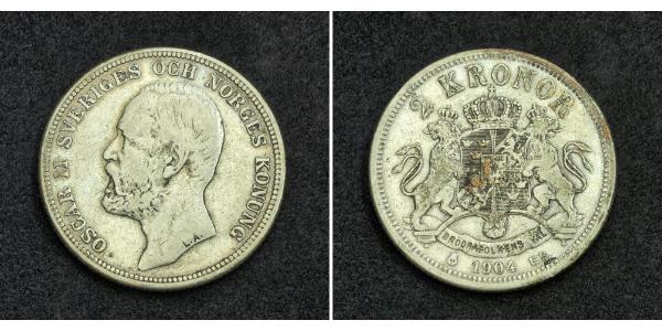 2 Krone 瑞典 銀 奧斯卡二世 (1829-1907)