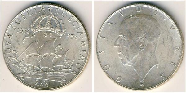 2 Krone 瑞典 銀 古斯塔夫五世 (1858 - 1950)