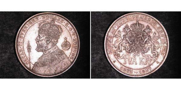 2 Krone 瑞典 銀 奧斯卡二世 (1829-1907)