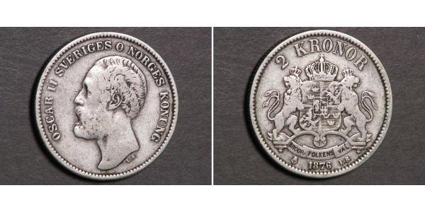 2 Krone 瑞典 銀 奧斯卡二世 (1829-1907)