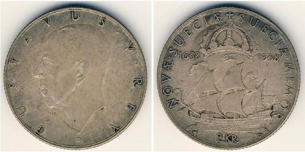 2 Krone 瑞典 銀 古斯塔夫五世 (1858 - 1950)