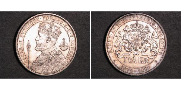 2 Krone 瑞典 銀 奧斯卡二世 (1829-1907)