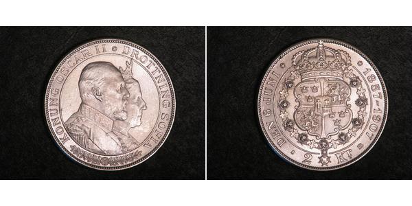 2 Krone 瑞典 銀 奧斯卡二世 (1829-1907)