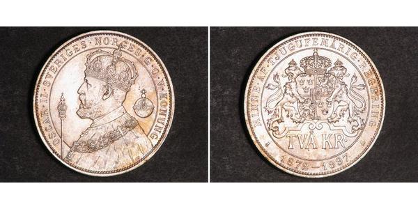 2 Krone 瑞典 銀 奧斯卡二世 (1829-1907)