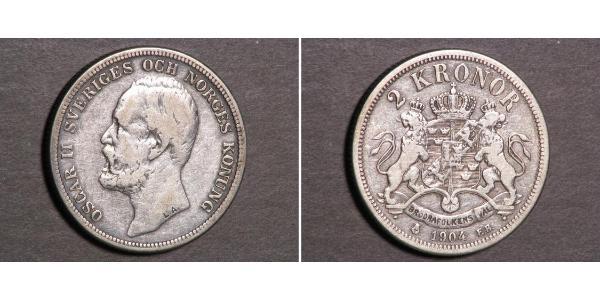 2 Krone 瑞典 銀 奧斯卡二世 (1829-1907)