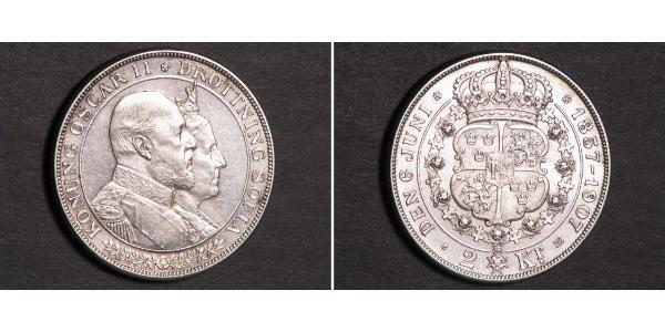 2 Krone 瑞典 銀 奧斯卡二世 (1829-1907)