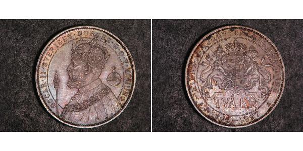 2 Krone 瑞典 銀 奧斯卡二世 (1829-1907)