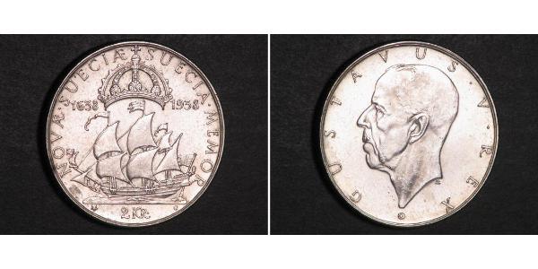 2 Krone 瑞典 銀 古斯塔夫五世 (1858 - 1950)