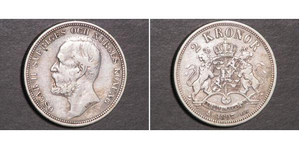 2 Krone 瑞典 銀 奧斯卡二世 (1829-1907)