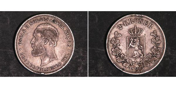 2 Krone 瑞典－挪威联盟 (1814 - 1905) 銀 奧斯卡二世 (1829-1907)