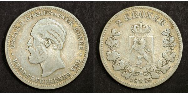 2 Krone 瑞典－挪威联盟 (1814 - 1905) 銀 奧斯卡二世 (1829-1907)