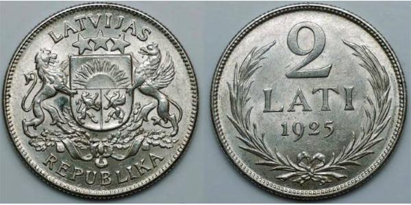 2 Lats Lettland Silber 