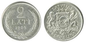 2 Lats Latvia Silver 