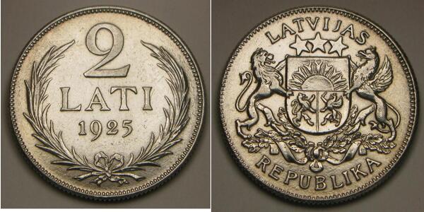 2 Lats Latvia Silver 
