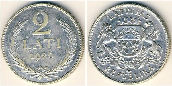 2 Lats Latvia Silver 