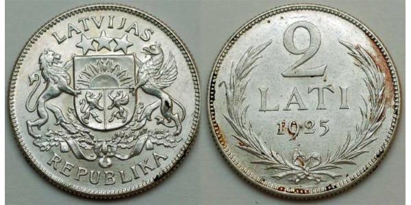 2 Lats Latvia Silver 