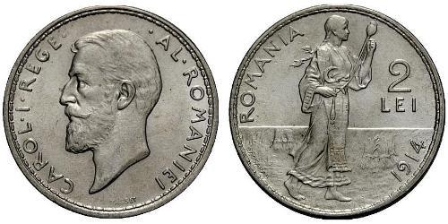 2 Leu Regno di Romania (1881-1947) Argento Carlo I di Romania (1839 - 1914)