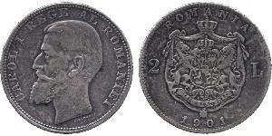2 Leu Romania Argento Carlo I di Romania (1839 - 1914)