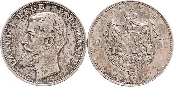 2 Leu Romania Argento Carlo I di Romania (1839 - 1914)